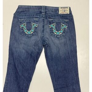 True Religion Womens Size 28 Jeans‎ Western Skinny Blue Denim Embellished USA